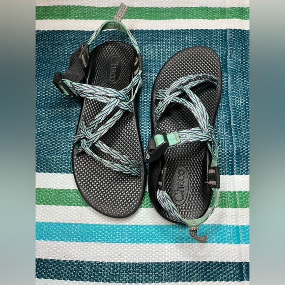 Chaco Shoes - ✨🎉 Chaco ZX2 Strappy Blue Green Diamond Zigzag Pattern Outdoor Sandals Size 6